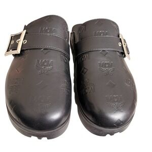 MCM Leather Men's Buckle Clogs (Flat Mule In Black) Sizes 42